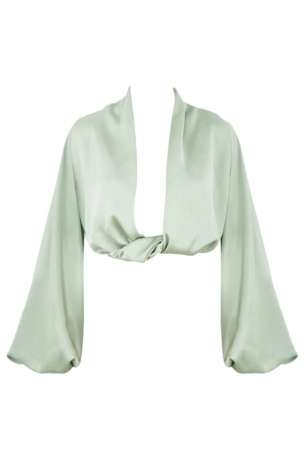 Sage Silky Satin Plunge Blouson Top 15 Sage Silky Satin Plunge Blouson Top – Bild 15