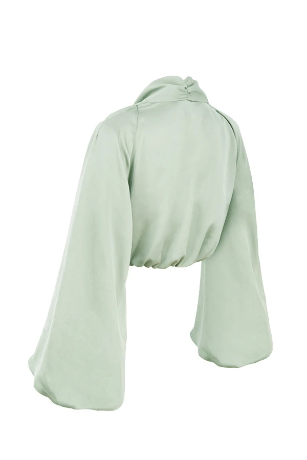 Sage Silky Satin Plunge Blouson Top 16 Sage Silky Satin Plunge Blouson Top – Bild 16