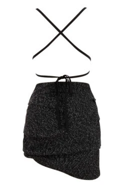 Black Boucle Draped Mini Dress -Pinkyy Kleider Geschaft sb6203 03