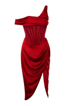 Red Asymmetric Drape Midi Corset Dress -Pinkyy Kleider Geschaft sb6301 01g