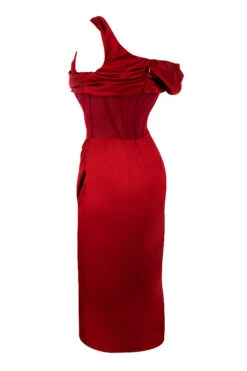 Red Asymmetric Drape Midi Corset Dress -Pinkyy Kleider Geschaft sb6301 02g