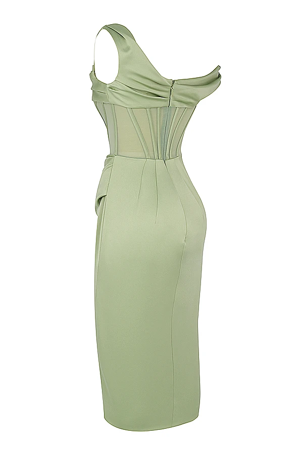 Pistachio Asymmetric Drape Midi Corset Dress 12 Pistachio Asymmetric Drape Midi Corset Dress – Bild 12
