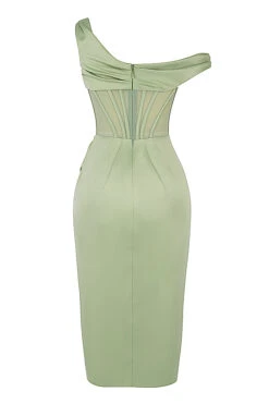 Pistachio Asymmetric Drape Midi Corset Dress 25 Pistachio Asymmetric Drape Midi Corset Dress -Pinkyy Kleider Geschaft sb6301a 03