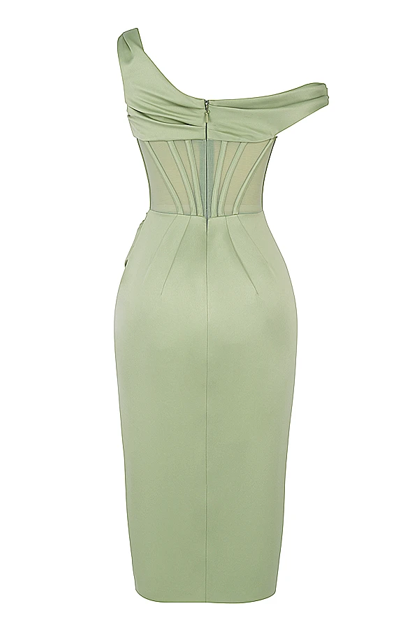 Pistachio Asymmetric Drape Midi Corset Dress 13 Pistachio Asymmetric Drape Midi Corset Dress – Bild 13