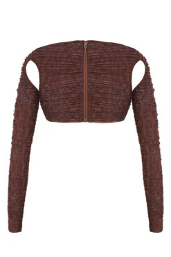 Chocolate Print Ruched Mesh Cutout Cropped Top 27 Chocolate Print Ruched Mesh Cutout Cropped Top -Pinkyy Kleider Geschaft sb6823 03