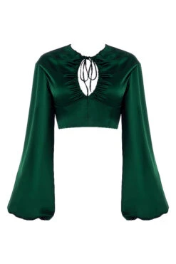 Emerald Green Satin Balloon Sleeve Top 27 Emerald Green Satin Balloon Sleeve Top -Pinkyy Kleider Geschaft sb6837 01j