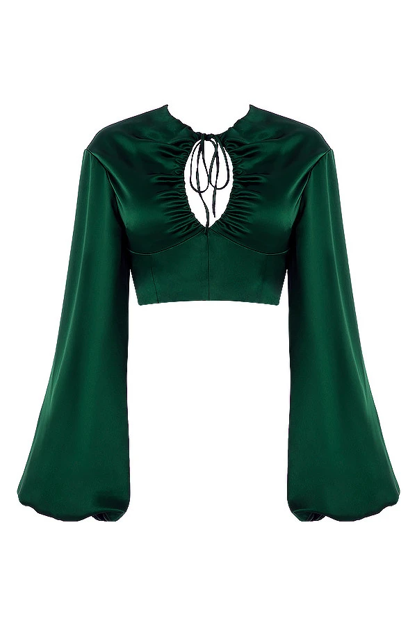 Emerald Green Satin Balloon Sleeve Top 13 Emerald Green Satin Balloon Sleeve Top – Bild 13