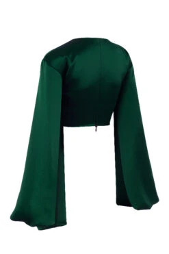 Emerald Green Satin Balloon Sleeve Top 28 Emerald Green Satin Balloon Sleeve Top -Pinkyy Kleider Geschaft sb6837 02j