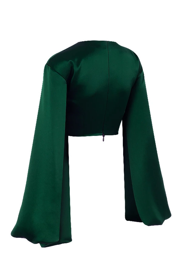 Emerald Green Satin Balloon Sleeve Top 14 Emerald Green Satin Balloon Sleeve Top – Bild 14