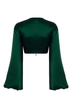 Emerald Green Satin Balloon Sleeve Top 29 Emerald Green Satin Balloon Sleeve Top -Pinkyy Kleider Geschaft sb6837 03j