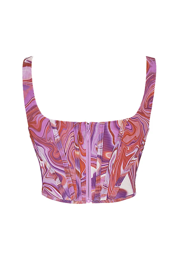 Purple Swirl Print Mesh Corset 12 Purple Swirl Print Mesh Corset – Bild 12