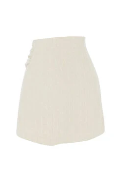 Beige Linen Gathered Waist Mini Skirt -Pinkyy Kleider Geschaft sb6866 02kk