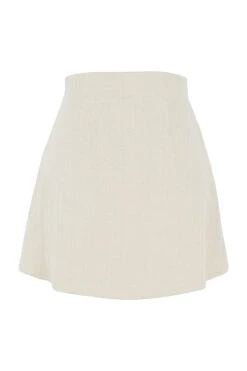 Beige Linen Gathered Waist Mini Skirt -Pinkyy Kleider Geschaft sb6866 03kk