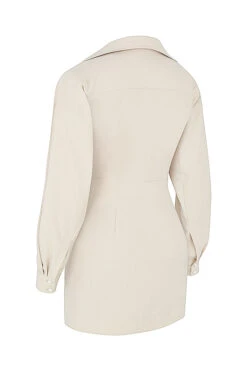 Beige Linen Cutout Shirt Dress -Pinkyy Kleider Geschaft sb6973 02