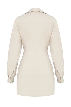 Beige Linen Cutout Shirt Dress -Pinkyy Kleider Geschaft sb6973 03