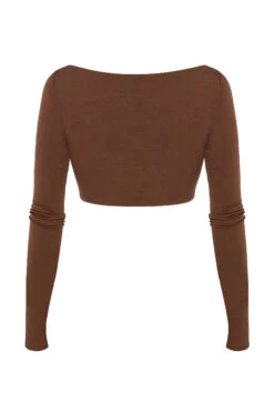 Chocolate Gathered Crop Top -Pinkyy Kleider Geschaft sb7101 03