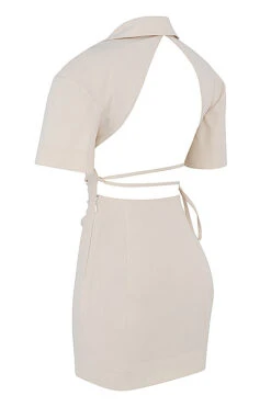 Beige Open Back Shirt Dress 22 Beige Open Back Shirt Dress -Pinkyy Kleider Geschaft sb7112 02