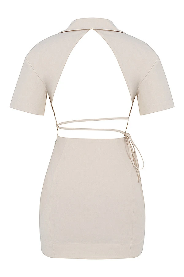 Beige Open Back Shirt Dress 12 Beige Open Back Shirt Dress – Bild 12