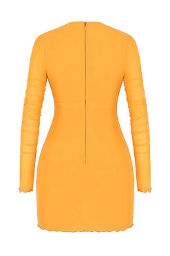 Orange Ruched Mesh Long Sleeve Cutout Mini Dress -Pinkyy Kleider Geschaft sb7321 03a