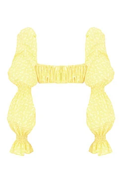 Lemon Floral Shirred Bralette Top -Pinkyy Kleider Geschaft sb7433 03a