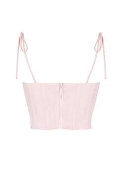 Baby Pink Chiffon Gathered Bust Cropped Corset -Pinkyy Kleider Geschaft sb7443 03