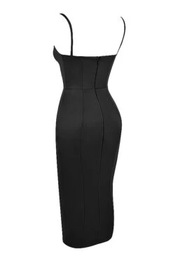 Black Satin Corset Midi Dress -Pinkyy Kleider Geschaft sb7457b 02