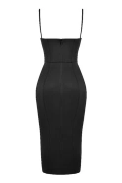 Black Satin Corset Midi Dress -Pinkyy Kleider Geschaft sb7457b 03