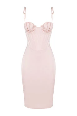Blush Pink Satin Corset Midi Dress -Pinkyy Kleider Geschaft sb7536 01a