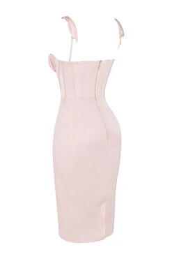 Blush Pink Satin Corset Midi Dress -Pinkyy Kleider Geschaft sb7536 02a