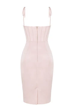 Blush Pink Satin Corset Midi Dress -Pinkyy Kleider Geschaft sb7536 03a
