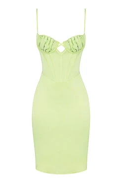 Pistachio Satin Midi Dress -Pinkyy Kleider Geschaft sb7541 01a