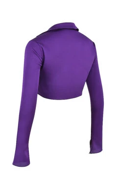 Grape Satin Cropped Tie Front Top -Pinkyy Kleider Geschaft sb7802 02