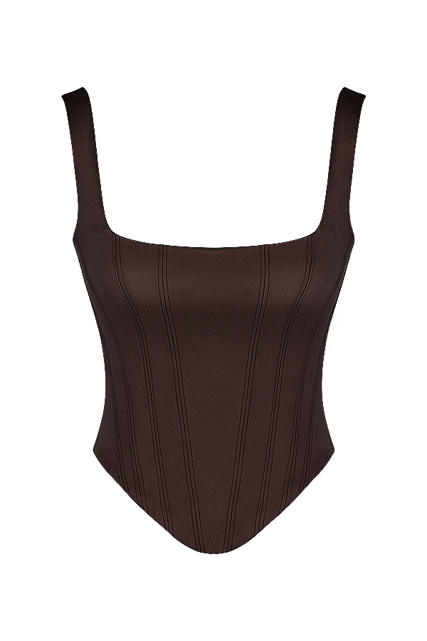 Chocolate Satin Longline Corset 11 Chocolate Satin Longline Corset – Bild 11