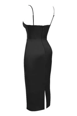 Black Satin Pointed Corset Midi Dress -Pinkyy Kleider Geschaft sb8035a 02