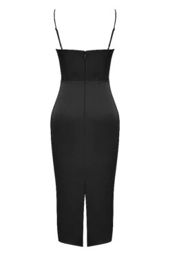 Black Satin Pointed Corset Midi Dress -Pinkyy Kleider Geschaft sb8035a 03