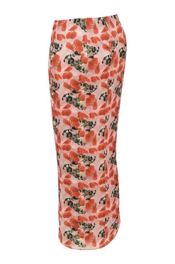 Rose Print Satin Midi Skirt -Pinkyy Kleider Geschaft sb8064 02