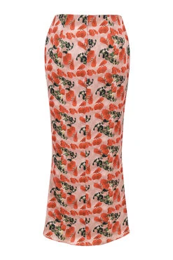 Rose Print Satin Midi Skirt -Pinkyy Kleider Geschaft sb8064 03