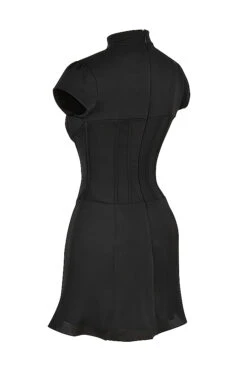 Black Satin Fluted Corset Mini Dress -Pinkyy Kleider Geschaft sb8140 02