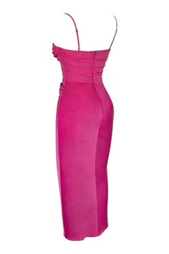 Hot Pink Draped Corset Midi Dress -Pinkyy Kleider Geschaft sb8181c 02