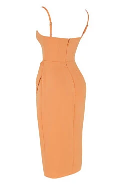 Tangerine Satin Pleated Corset Midi Dress 30 Tangerine Satin Pleated Corset Midi Dress -Pinkyy Kleider Geschaft sb8189 02