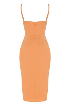 Tangerine Satin Pleated Corset Midi Dress 31 Tangerine Satin Pleated Corset Midi Dress -Pinkyy Kleider Geschaft sb8189 03