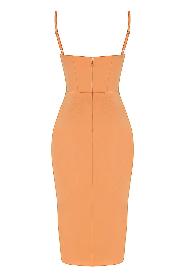 Tangerine Satin Pleated Corset Midi Dress 16 Tangerine Satin Pleated Corset Midi Dress – Bild 16