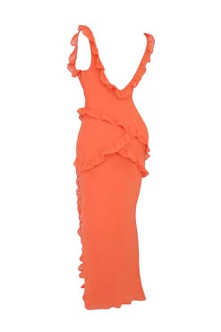Flame Orange Ruffle Maxi Dress 27 Flame Orange Ruffle Maxi Dress -Pinkyy Kleider Geschaft sb8250d 02