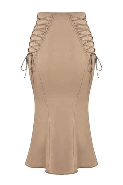 Latte Satin Lace Up Midi Skirt -Pinkyy Kleider Geschaft sb8265 01rr