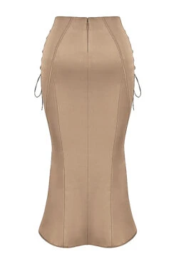 Latte Satin Lace Up Midi Skirt -Pinkyy Kleider Geschaft sb8265 03rr