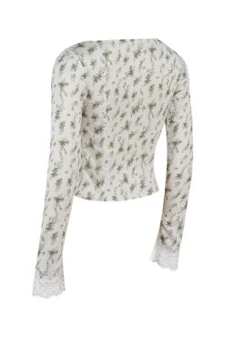 Garden Print Lace Trim Top -Pinkyy Kleider Geschaft sb8403 02