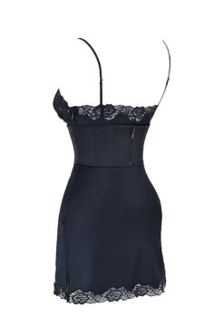 Navy Satin Slip Dress -Pinkyy Kleider Geschaft sb8527 02
