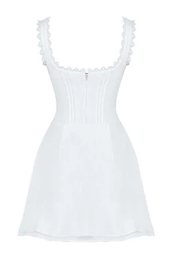 White Pin Tuck Mini Dress -Pinkyy Kleider Geschaft sb8548 03