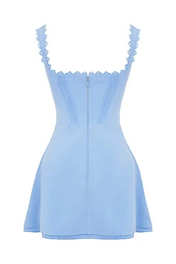 Blue Pin Tuck Mini Dress -Pinkyy Kleider Geschaft sb8548b 01 3a