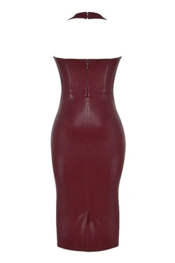 Wine Vegan Leather Midi Dress 35 Wine Vegan Leather Midi Dress -Pinkyy Kleider Geschaft sb8586 03